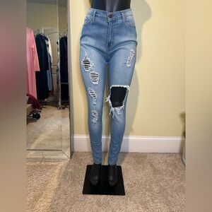 Fashion Nova Ripped Light Blue Skinny Jeans